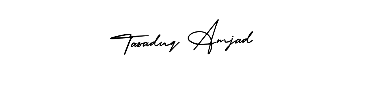 The best way (AmerikaSignatureDemo-Regular) to make a short signature is to pick only two or three words in your name. The name Tasaduq Amjad include a total of six letters. For converting this name. Tasaduq Amjad signature style 3 images and pictures png