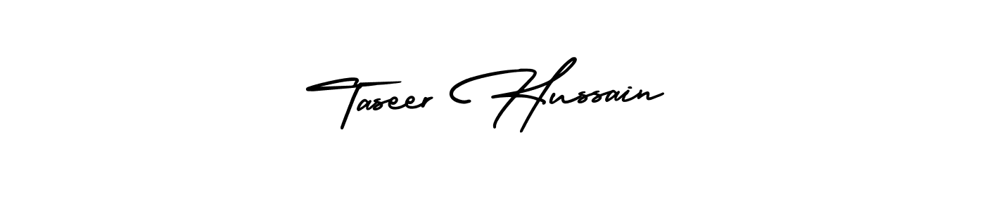 You should practise on your own different ways (AmerikaSignatureDemo-Regular) to write your name (Taseer Hussain) in signature. don't let someone else do it for you. Taseer Hussain signature style 3 images and pictures png