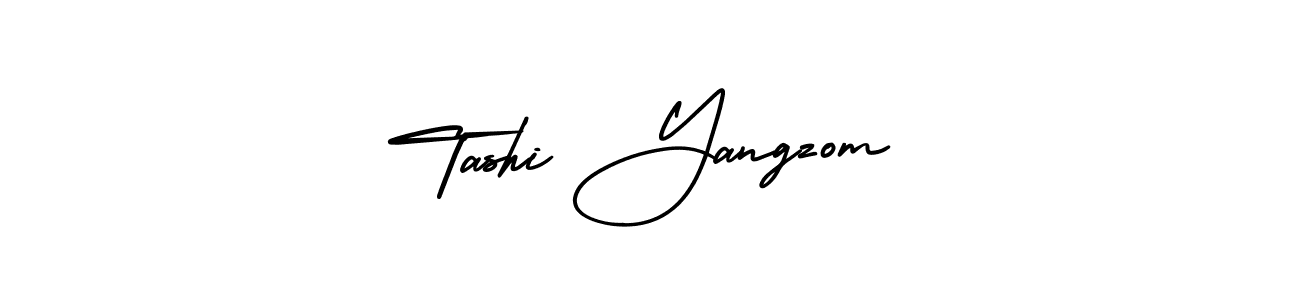 You should practise on your own different ways (AmerikaSignatureDemo-Regular) to write your name (Tashi Yangzom) in signature. don't let someone else do it for you. Tashi Yangzom signature style 3 images and pictures png