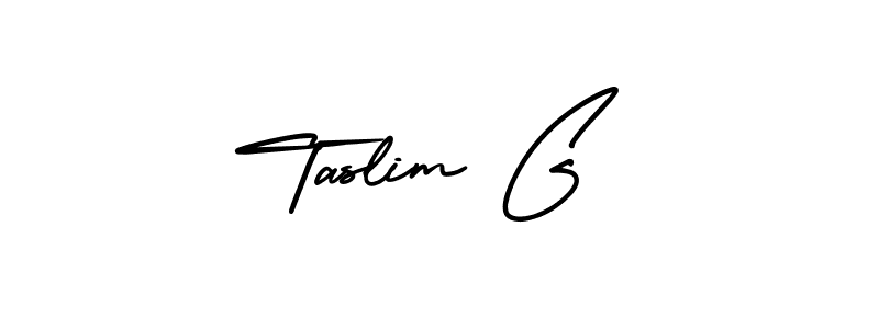 How to make Taslim G name signature. Use AmerikaSignatureDemo-Regular style for creating short signs online. This is the latest handwritten sign. Taslim G signature style 3 images and pictures png