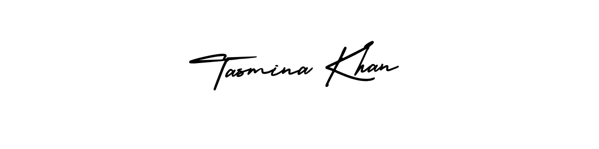 You should practise on your own different ways (AmerikaSignatureDemo-Regular) to write your name (Tasmina Khan) in signature. don't let someone else do it for you. Tasmina Khan signature style 3 images and pictures png