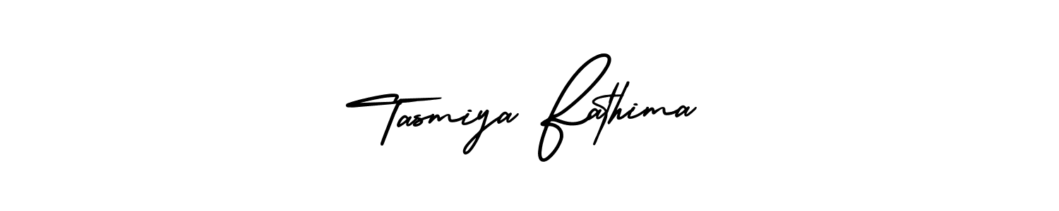 You should practise on your own different ways (AmerikaSignatureDemo-Regular) to write your name (Tasmiya Fathima) in signature. don't let someone else do it for you. Tasmiya Fathima signature style 3 images and pictures png