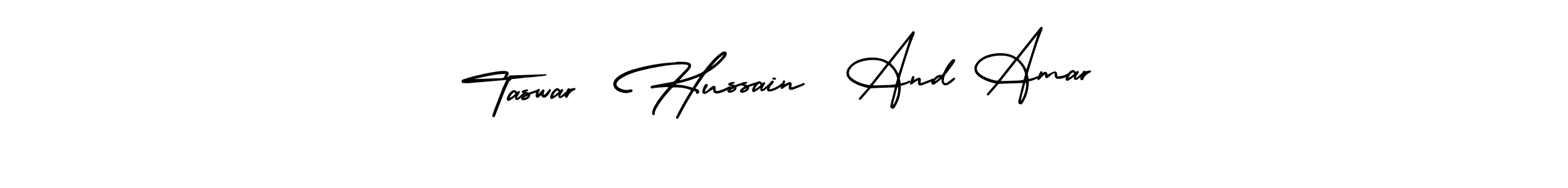 AmerikaSignatureDemo-Regular is a professional signature style that is perfect for those who want to add a touch of class to their signature. It is also a great choice for those who want to make their signature more unique. Get Taswar  Hussain  And Amar name to fancy signature for free. Taswar  Hussain  And Amar signature style 3 images and pictures png