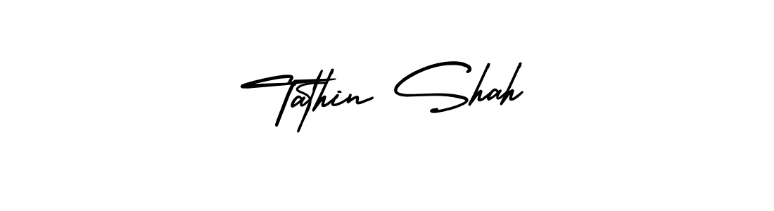 AmerikaSignatureDemo-Regular is a professional signature style that is perfect for those who want to add a touch of class to their signature. It is also a great choice for those who want to make their signature more unique. Get Tathin Shah name to fancy signature for free. Tathin Shah signature style 3 images and pictures png