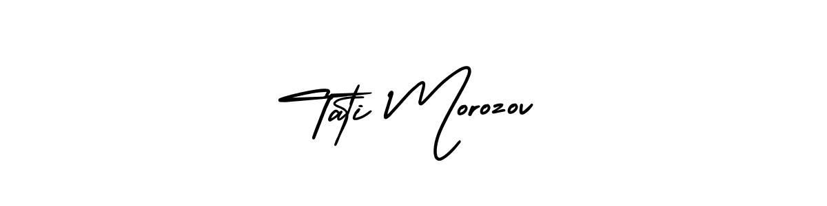 You should practise on your own different ways (AmerikaSignatureDemo-Regular) to write your name (Tati Morozov) in signature. don't let someone else do it for you. Tati Morozov signature style 3 images and pictures png