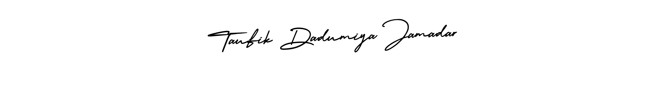 You should practise on your own different ways (AmerikaSignatureDemo-Regular) to write your name (Taufik Dadumiya Jamadar) in signature. don't let someone else do it for you. Taufik Dadumiya Jamadar signature style 3 images and pictures png