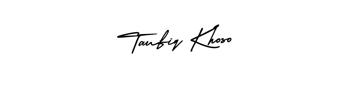 You should practise on your own different ways (AmerikaSignatureDemo-Regular) to write your name (Taufiq Khoso) in signature. don't let someone else do it for you. Taufiq Khoso signature style 3 images and pictures png