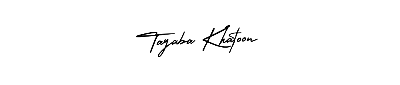 You should practise on your own different ways (AmerikaSignatureDemo-Regular) to write your name (Tayaba Khatoon) in signature. don't let someone else do it for you. Tayaba Khatoon signature style 3 images and pictures png