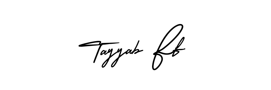 You should practise on your own different ways (AmerikaSignatureDemo-Regular) to write your name (Tayyab Ff) in signature. don't let someone else do it for you. Tayyab Ff signature style 3 images and pictures png