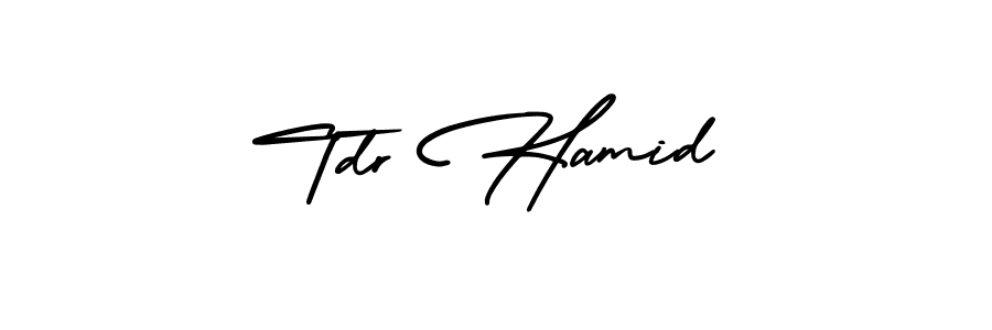 How to Draw Tdr Hamid signature style? AmerikaSignatureDemo-Regular is a latest design signature styles for name Tdr Hamid. Tdr Hamid signature style 3 images and pictures png