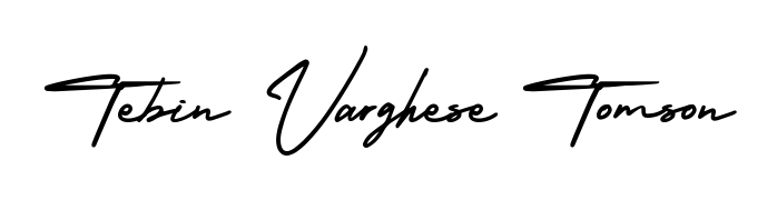 Stand out with a creative autograph for Tebin Varghese Tomson. The AmerikaSignatureDemo-Regular styling blends modern aesthetics with classic signature flourishes. Tebin Varghese Tomson signature style 3 images and pictures png