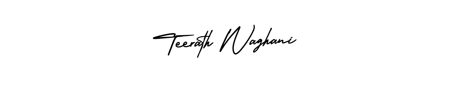 You should practise on your own different ways (AmerikaSignatureDemo-Regular) to write your name (Teerath Waghani) in signature. don't let someone else do it for you. Teerath Waghani signature style 3 images and pictures png