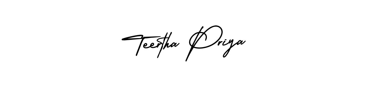 You should practise on your own different ways (AmerikaSignatureDemo-Regular) to write your name (Teertha Priya) in signature. don't let someone else do it for you. Teertha Priya signature style 3 images and pictures png