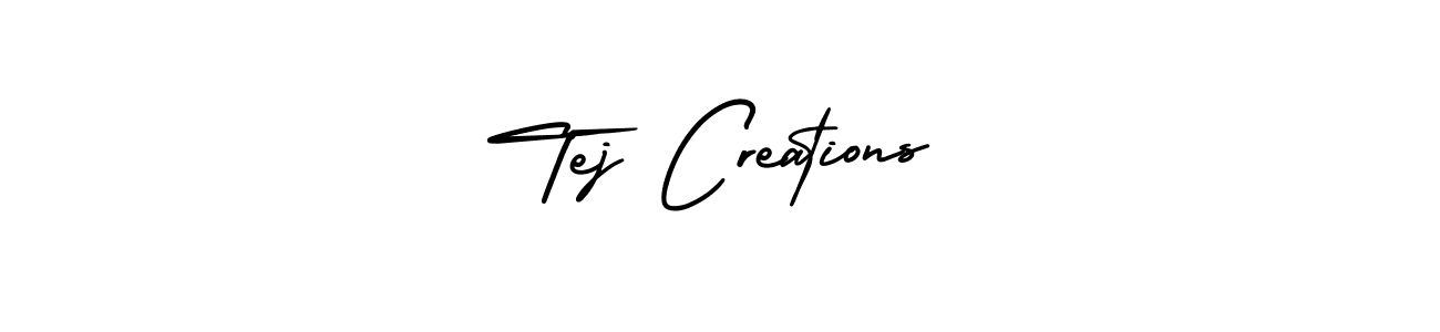 You should practise on your own different ways (AmerikaSignatureDemo-Regular) to write your name (Tej Creations) in signature. don't let someone else do it for you. Tej Creations signature style 3 images and pictures png