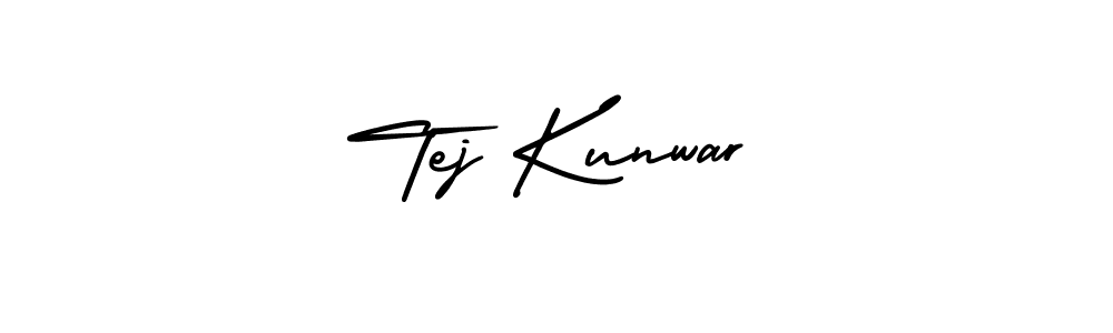 You should practise on your own different ways (AmerikaSignatureDemo-Regular) to write your name (Tej Kunwar) in signature. don't let someone else do it for you. Tej Kunwar signature style 3 images and pictures png