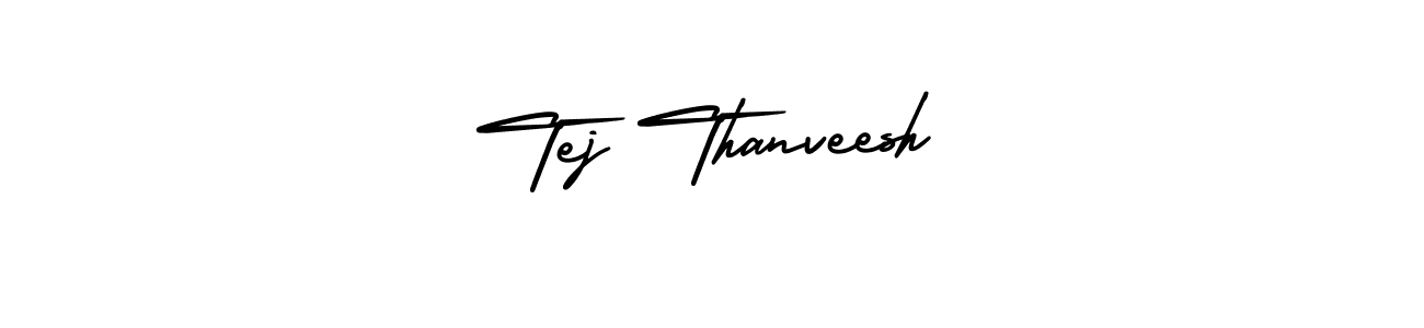 The best way (AmerikaSignatureDemo-Regular) to make a short signature is to pick only two or three words in your name. The name Tej Thanveesh include a total of six letters. For converting this name. Tej Thanveesh signature style 3 images and pictures png
