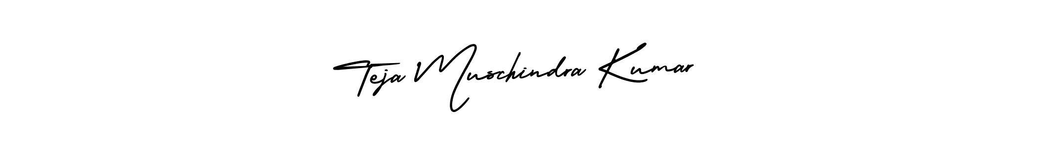 You should practise on your own different ways (AmerikaSignatureDemo-Regular) to write your name (Teja Muschindra Kumar) in signature. don't let someone else do it for you. Teja Muschindra Kumar signature style 3 images and pictures png