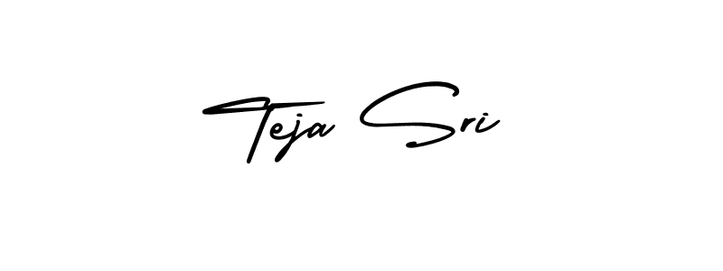 You should practise on your own different ways (AmerikaSignatureDemo-Regular) to write your name (Teja Sri) in signature. don't let someone else do it for you. Teja Sri signature style 3 images and pictures png