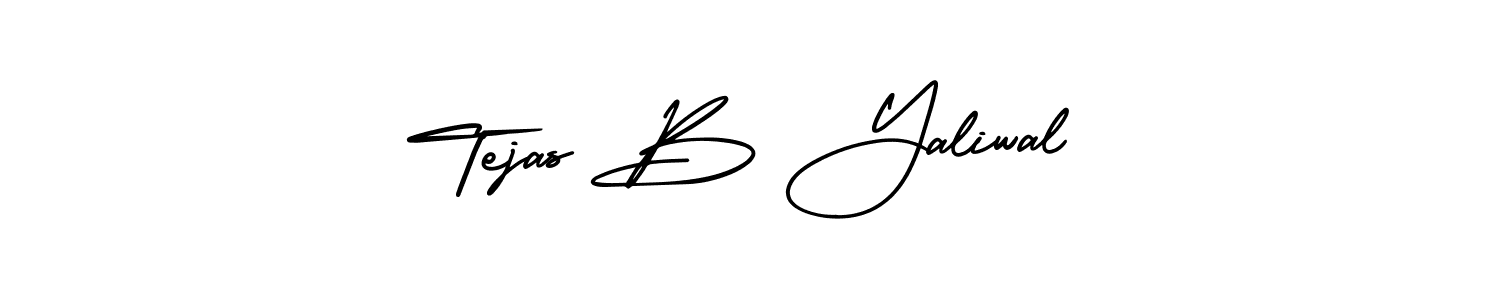 You should practise on your own different ways (AmerikaSignatureDemo-Regular) to write your name (Tejas B Yaliwal) in signature. don't let someone else do it for you. Tejas B Yaliwal signature style 3 images and pictures png