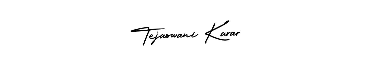 The best way (AmerikaSignatureDemo-Regular) to make a short signature is to pick only two or three words in your name. The name Tejaswani Karar include a total of six letters. For converting this name. Tejaswani Karar signature style 3 images and pictures png