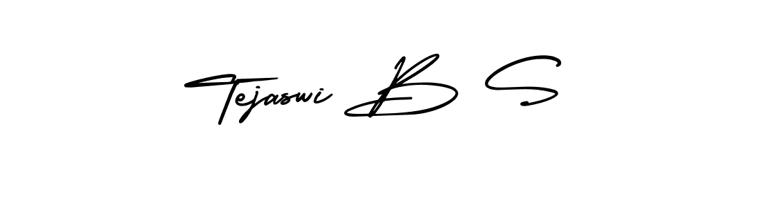 You should practise on your own different ways (AmerikaSignatureDemo-Regular) to write your name (Tejaswi B S) in signature. don't let someone else do it for you. Tejaswi B S signature style 3 images and pictures png