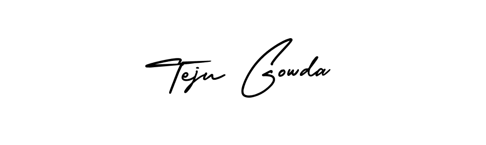 This is the best signature style for the Teju Gowda name. Also you like these signature font (AmerikaSignatureDemo-Regular). Mix name signature. Teju Gowda signature style 3 images and pictures png