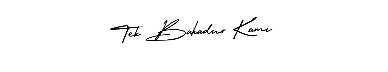 The best way (AmerikaSignatureDemo-Regular) to make a short signature is to pick only two or three words in your name. The name Tek Bahadur Kami include a total of six letters. For converting this name. Tek Bahadur Kami signature style 3 images and pictures png