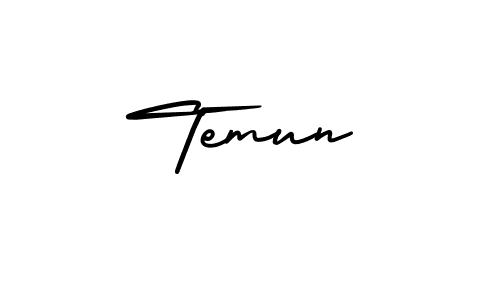 How to make Temun name signature. Use AmerikaSignatureDemo-Regular style for creating short signs online. This is the latest handwritten sign. Temun signature style 3 images and pictures png