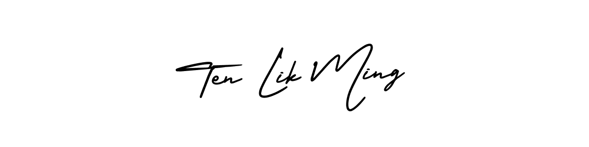 How to make Ten Lik Ming name signature. Use AmerikaSignatureDemo-Regular style for creating short signs online. This is the latest handwritten sign. Ten Lik Ming signature style 3 images and pictures png