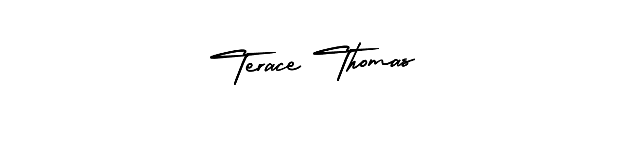 You should practise on your own different ways (AmerikaSignatureDemo-Regular) to write your name (Terace Thomas) in signature. don't let someone else do it for you. Terace Thomas signature style 3 images and pictures png