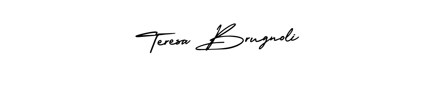 You should practise on your own different ways (AmerikaSignatureDemo-Regular) to write your name (Teresa Brugnoli) in signature. don't let someone else do it for you. Teresa Brugnoli signature style 3 images and pictures png