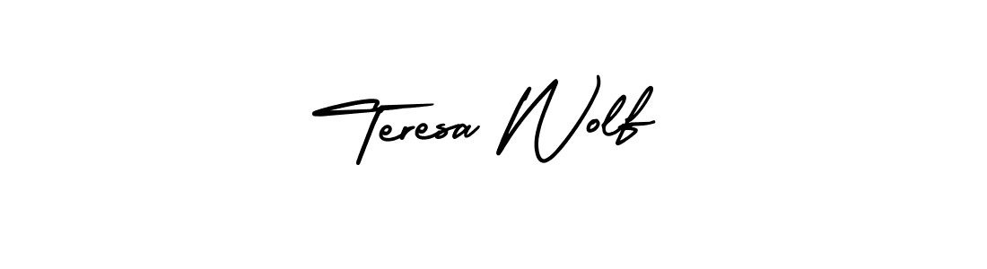 You should practise on your own different ways (AmerikaSignatureDemo-Regular) to write your name (Teresa Wolf) in signature. don't let someone else do it for you. Teresa Wolf signature style 3 images and pictures png