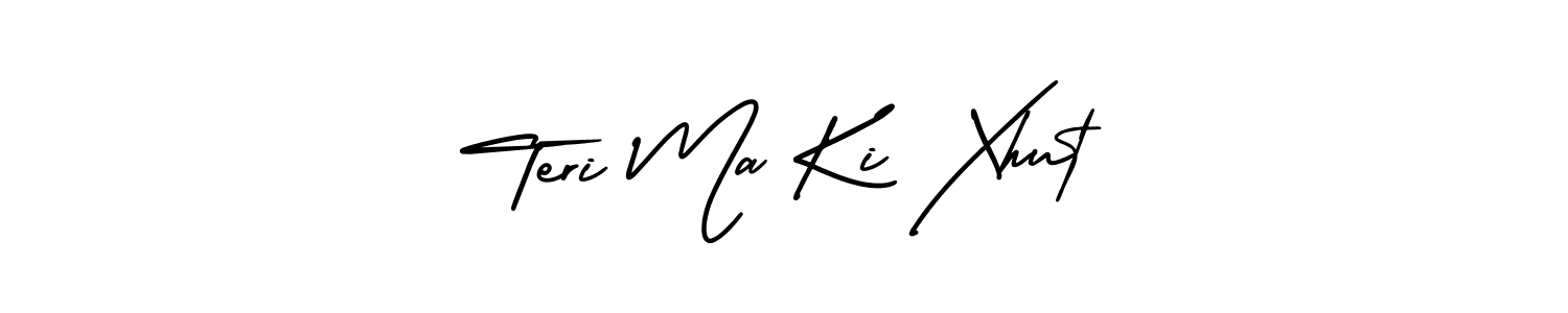 You should practise on your own different ways (AmerikaSignatureDemo-Regular) to write your name (Teri Ma Ki Xhut) in signature. don't let someone else do it for you. Teri Ma Ki Xhut signature style 3 images and pictures png