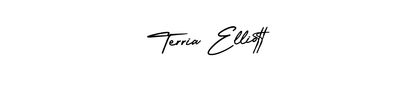 You should practise on your own different ways (AmerikaSignatureDemo-Regular) to write your name (Terria Elliott) in signature. don't let someone else do it for you. Terria Elliott signature style 3 images and pictures png