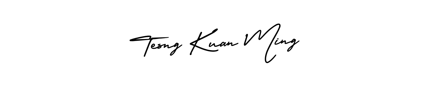 You should practise on your own different ways (AmerikaSignatureDemo-Regular) to write your name (Tesng Kuan Ming) in signature. don't let someone else do it for you. Tesng Kuan Ming signature style 3 images and pictures png