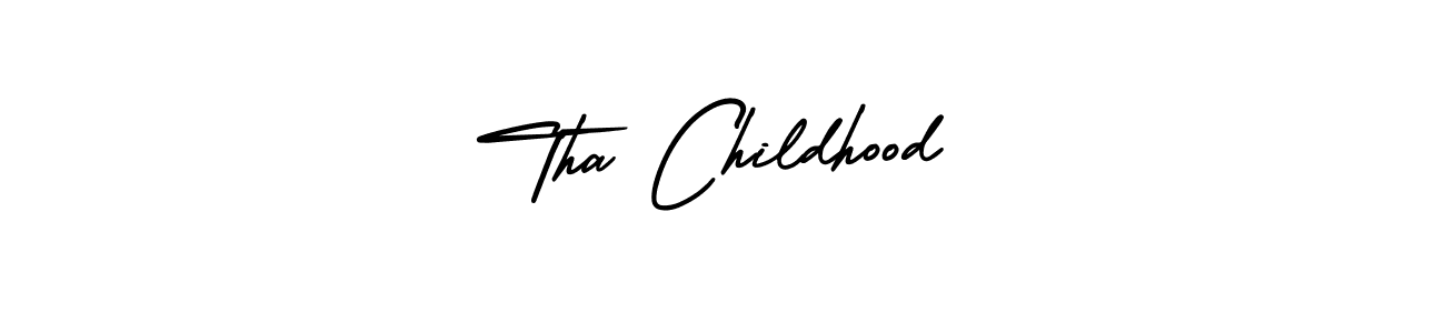 You should practise on your own different ways (AmerikaSignatureDemo-Regular) to write your name (Tha Childhood) in signature. don't let someone else do it for you. Tha Childhood signature style 3 images and pictures png