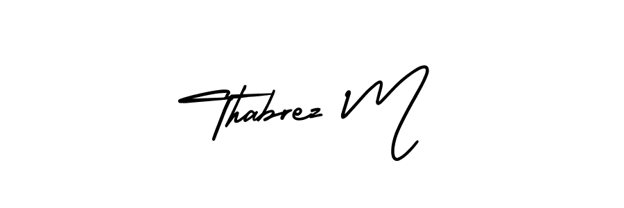 Make a short Thabrez M signature style. Manage your documents anywhere anytime using AmerikaSignatureDemo-Regular. Create and add eSignatures, submit forms, share and send files easily. Thabrez M signature style 3 images and pictures png