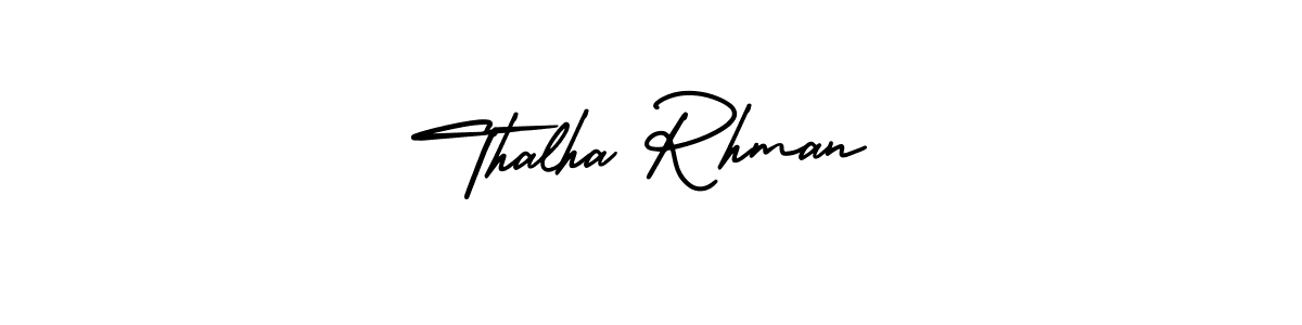 The best way (AmerikaSignatureDemo-Regular) to make a short signature is to pick only two or three words in your name. The name Thalha Rhman include a total of six letters. For converting this name. Thalha Rhman signature style 3 images and pictures png