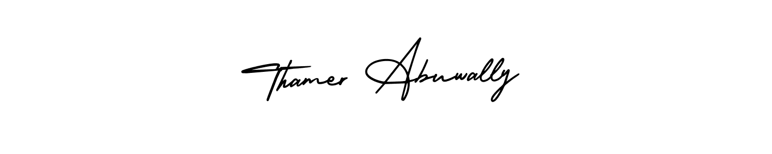 How to make Thamer Abuwally name signature. Use AmerikaSignatureDemo-Regular style for creating short signs online. This is the latest handwritten sign. Thamer Abuwally signature style 3 images and pictures png