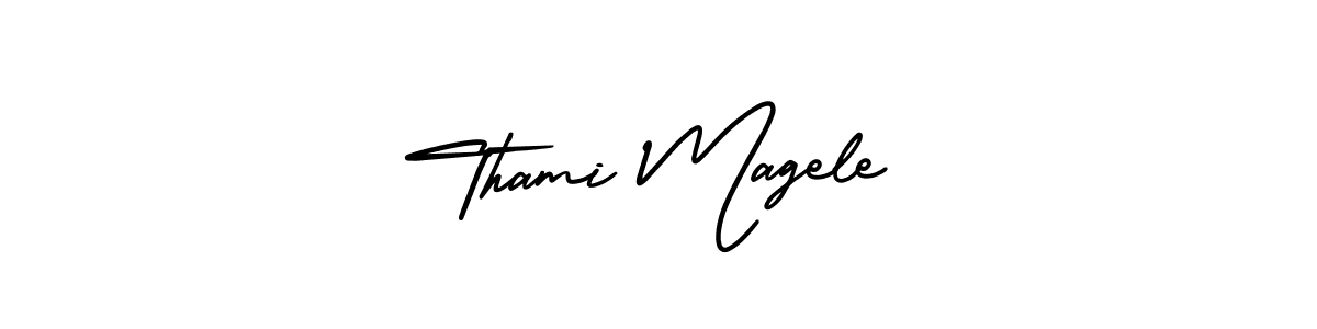 This is the best signature style for the Thami Magele name. Also you like these signature font (AmerikaSignatureDemo-Regular). Mix name signature. Thami Magele signature style 3 images and pictures png