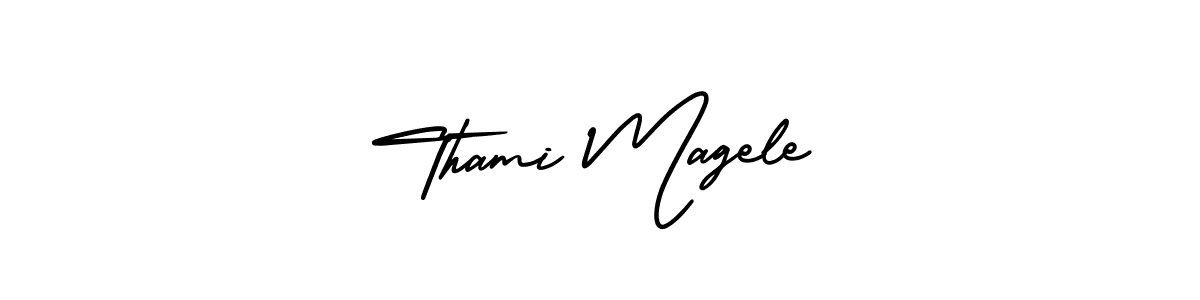 This is the best signature style for the Thami Magele name. Also you like these signature font (AmerikaSignatureDemo-Regular). Mix name signature. Thami Magele signature style 3 images and pictures png