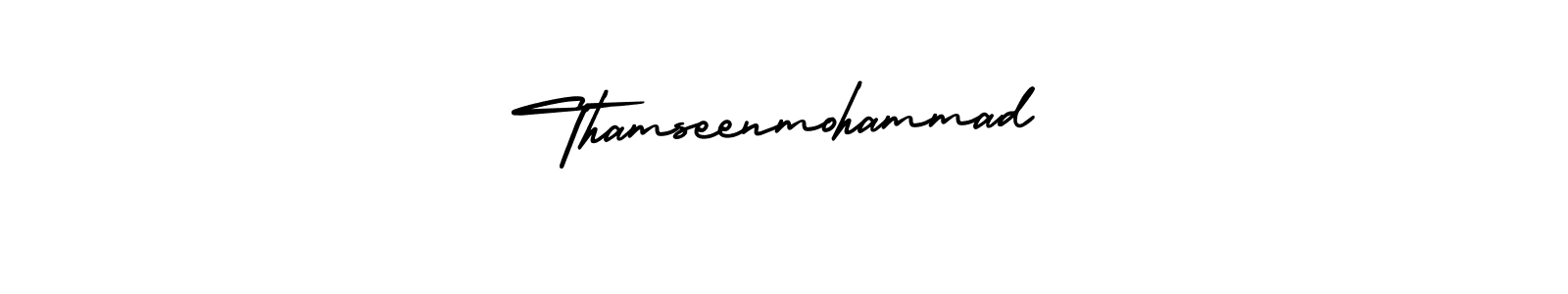 The best way (AmerikaSignatureDemo-Regular) to make a short signature is to pick only two or three words in your name. The name Thamseenmohammad include a total of six letters. For converting this name. Thamseenmohammad signature style 3 images and pictures png
