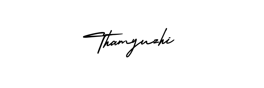 You should practise on your own different ways (AmerikaSignatureDemo-Regular) to write your name (Thamyuzhi) in signature. don't let someone else do it for you. Thamyuzhi signature style 3 images and pictures png