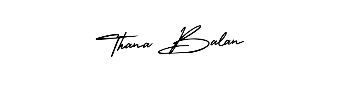 You should practise on your own different ways (AmerikaSignatureDemo-Regular) to write your name (Thana Balan) in signature. don't let someone else do it for you. Thana Balan signature style 3 images and pictures png