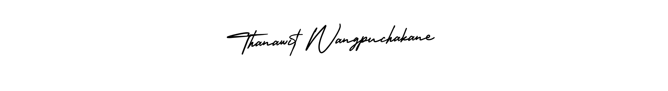 The best way (AmerikaSignatureDemo-Regular) to make a short signature is to pick only two or three words in your name. The name Thanawit Wangpuchakane include a total of six letters. For converting this name. Thanawit Wangpuchakane signature style 3 images and pictures png