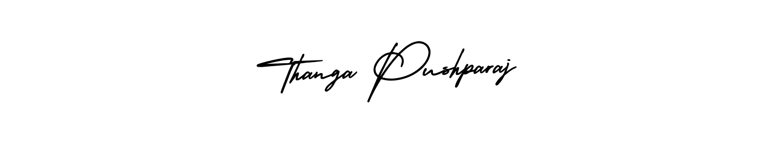 The best way (AmerikaSignatureDemo-Regular) to make a short signature is to pick only two or three words in your name. The name Thanga Pushparaj include a total of six letters. For converting this name. Thanga Pushparaj signature style 3 images and pictures png