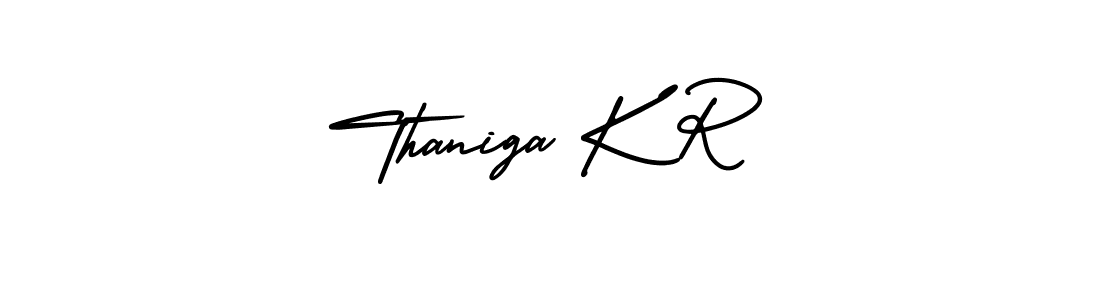 The best way (AmerikaSignatureDemo-Regular) to make a short signature is to pick only two or three words in your name. The name Thaniga K R include a total of six letters. For converting this name. Thaniga K R signature style 3 images and pictures png