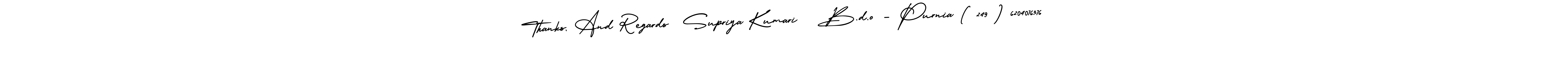 AmerikaSignatureDemo-Regular is a professional signature style that is perfect for those who want to add a touch of class to their signature. It is also a great choice for those who want to make their signature more unique. Get Thanks, And Regards  Supriya Kumari   B.d.o - Purnia ( 249 ) 6204076376 name to fancy signature for free. Thanks, And Regards  Supriya Kumari   B.d.o - Purnia ( 249 ) 6204076376 signature style 3 images and pictures png