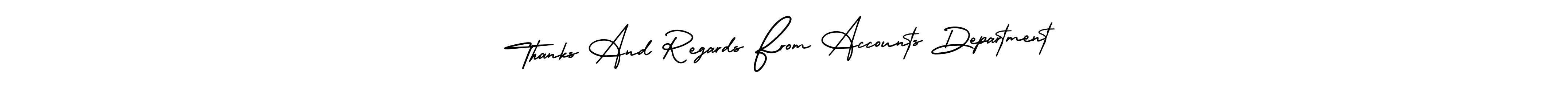 Similarly AmerikaSignatureDemo-Regular is the best handwritten signature design. Signature creator online .You can use it as an online autograph creator for name Thanks And Regards From Accounts Department. Thanks And Regards From Accounts Department signature style 3 images and pictures png