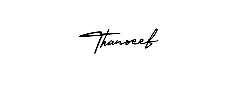 You should practise on your own different ways (AmerikaSignatureDemo-Regular) to write your name (Thanseef) in signature. don't let someone else do it for you. Thanseef signature style 3 images and pictures png